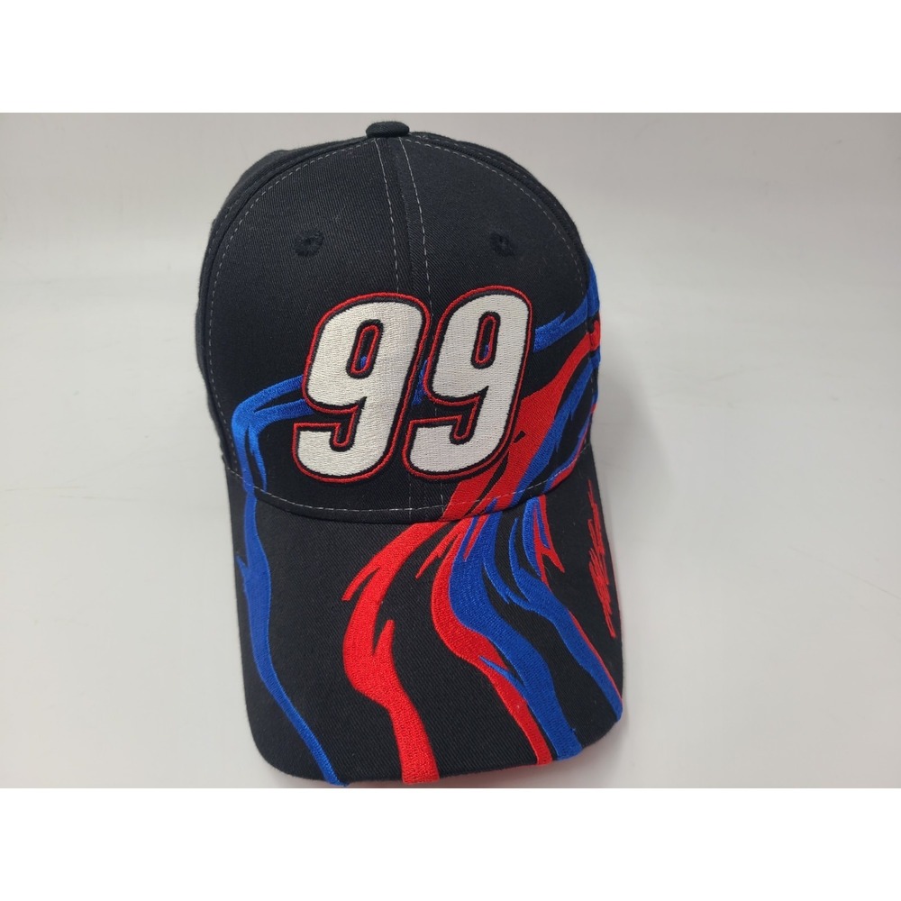 Vintage Jeff Burton #99 Roush Racing Adjustable Hat Cap NASCAR Black‎ Blue Red